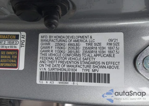 2022 Honda Cr-V Hybrid Ex-L from USA, damaged, VIN 5J6RT6H83NL001834